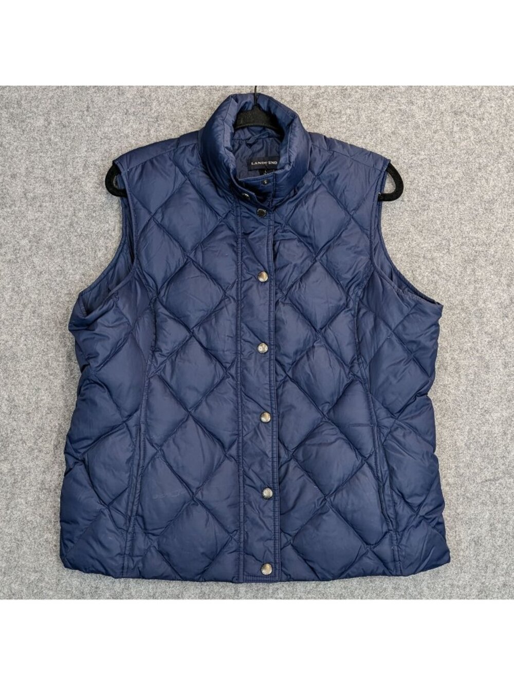Lands End Womens Quilted Navy Down Puffer Vest Size L 14-16 Sleeveless 80% Down